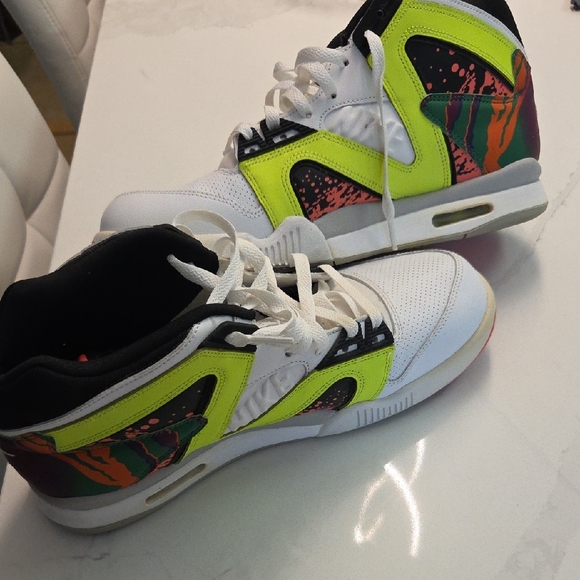 Nike White and Neon Green Men\'s High-Top Athletic Sneakers